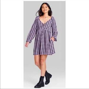 [wild fable] balloon purple plaid dress